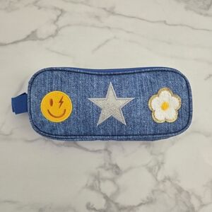 Blue Denim Pouch Organizer Multi Zip With Emoji Patches